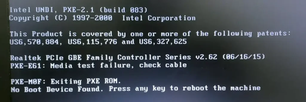 No boot device found