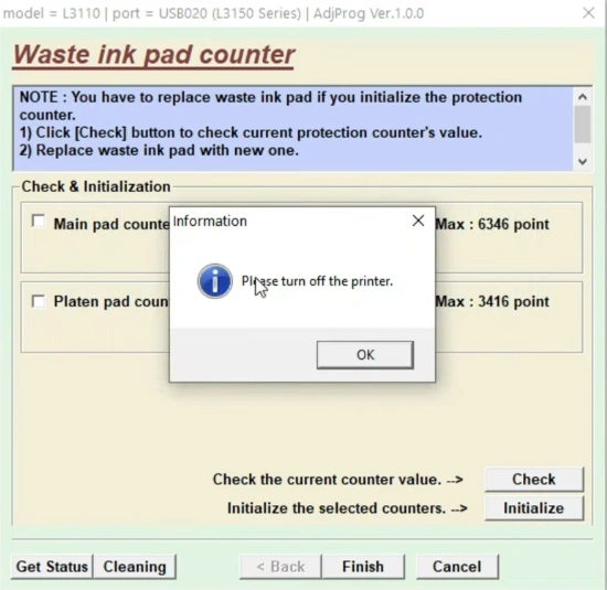 Epson L3150 Red light blinking