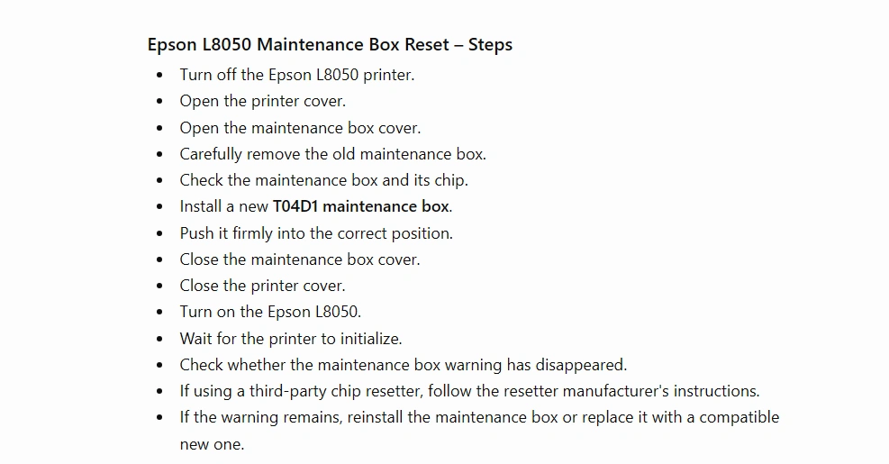 Epson L8050 maintenance box